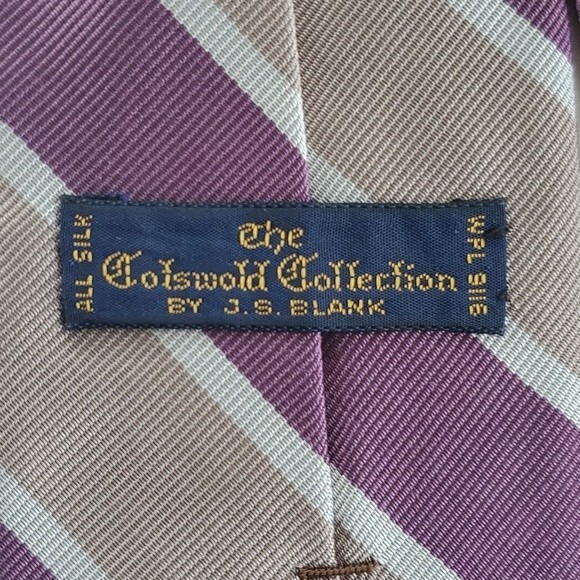 THE COTSWOLD COLLECTION SILK STRIPE MEN'S TIE PURPLE GREIGE JUST OVER 3" - Picture 4 of 6